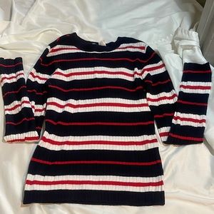 red, white, and navy striped shirt